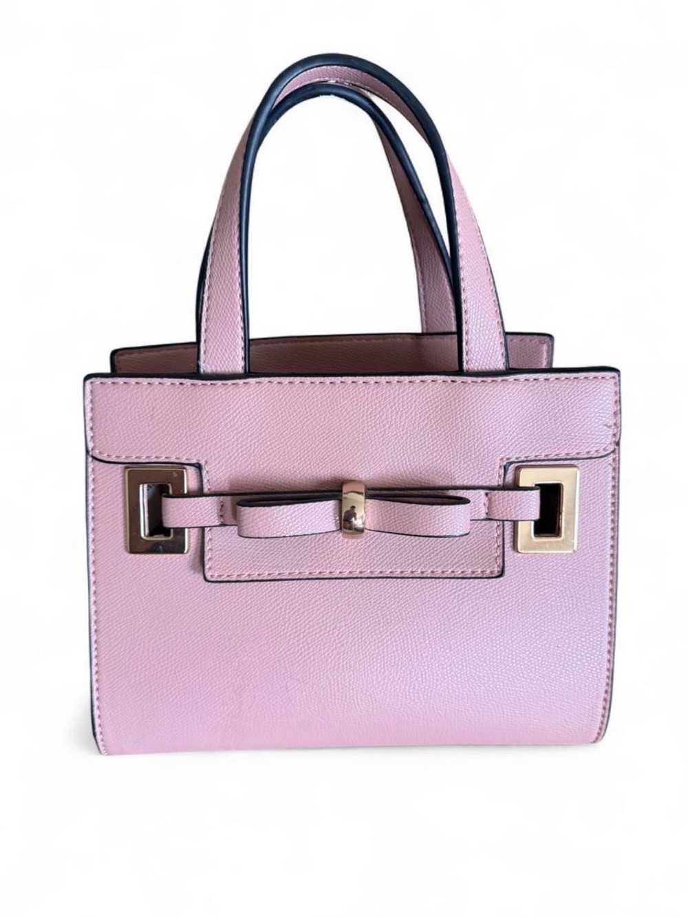 Pink Structured Top-Handle Purse with Bow Accent